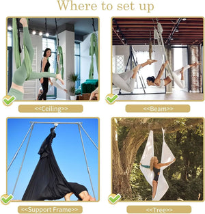 FITNESS 4.37 Yards Aerial Yoga Hammock Set- Durable Aerial Silks with Extension Straps and Carabiners Inversion Practice