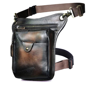 Thick Crazy Horse Leather Men Design Casual Coffee Classic Shoulder Sling Bag Fashion Travel Fanny Waist Belt Pack Leg Bag 211-5