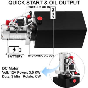 VEVOR Car Jack Hydraulic Pump 12V DC Double Acting Power Unit 4-20 Quart Steel Oil Tank Dump Trailer Truck Car Lift Motor Pump