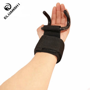 ELUANSHI Adjustable Strong Steel Hook Grips Straps Weight Lifting Strength Training Gym Fitness Black Wrist Support Lift Straps