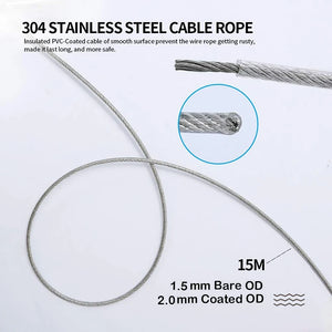 SGYM 56PCS/Set 30 Meter Steel PVC Coated Flexible Wire Rope Soft Cable Transparent Stainless Steel Clothesline Diameter 2mm Kit