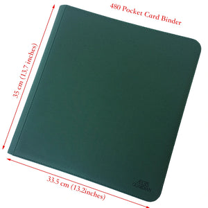 480 Pockets Side Loading Trading Card Binder Pages - Zip Album - 12 Pocket TCG Folder Card Collector : Green