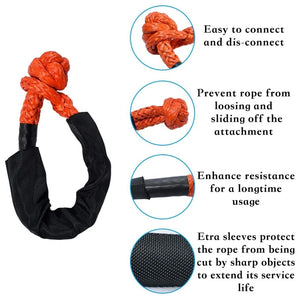 Shatter Resistant Synthetic Soft Shackle Rope Heavy Duty Offroad Tow Shackle Strap with Protective Sleeve 38000lbs 1/2"x22"