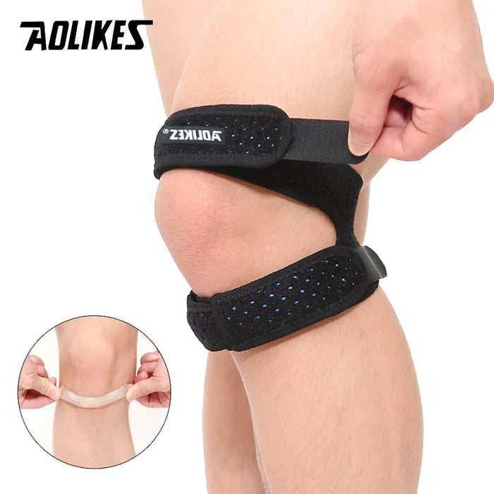 AOLIKES 1PCS Double Patella Breathable Flexible Knee Brace Strap Support Pad Help Reduce Pain Soreness Fitness Exercise Pressure