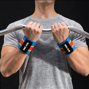 MKAS 1pair Wrist Wrap Weight Lifting Gym Cross Training Fitness Padded Thumb Brace Strap Power Hand Support Bar Wristband