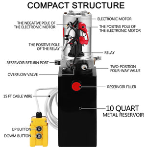 VEVOR Car Jack Hydraulic Pump 12V DC Single Acting 4-20 Quart Dump Trailer Power Unit Remote Control Crane Truck Car Lift Motor