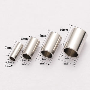 50pcs/lot Stainless Steel End Caps 2/3/4/5mm Hole fitting Leather Rope Cord Thread End Crimping For DIY Bracelet Jewelry Making