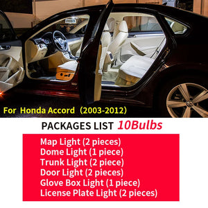 IKVVT 10Pcs Car Accessories LED Lamp Car Bulbs Interior Package Kit For 2003-2012 Honda Accord Map Dome Door Plate Light