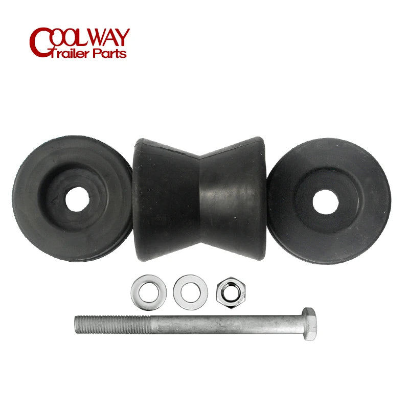 3" X 3" Black Rubber Boat Trailer Bow Stop Roller - 1/2" Shaft Non-Marking Hull Protector