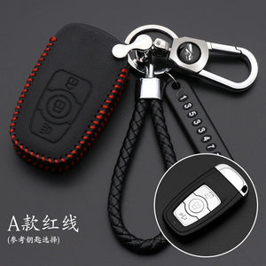 Leather Car Key Fob Cover for Great Wall Haval H6 2015 C50 Hoist Case Key Wallet Key Chain Auto Accessorie