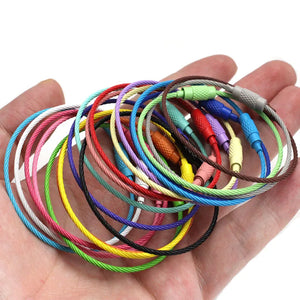 10-20pcs KeyChain Tag Rope Stainless Steel Wire Cable Rope KeyChain Holder Screw Lock Gadget Ring Keyring DIY Handmade Fittings