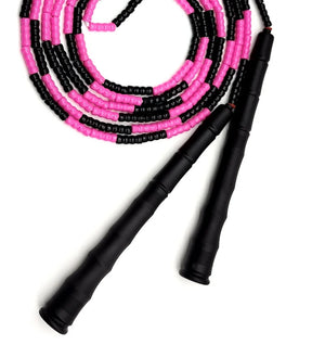 NEVERTOOLATE SOFT BEADS REAL 3 METER 3m black pink beaded skip rope white handle 21cm length freestyle beads skipping jump rope