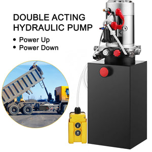 VEVOR Car Jack Hydraulic Pump 12V DC Double Acting Power Unit 4-20 Quart Steel Oil Tank Dump Trailer Truck Car Lift Motor Pump