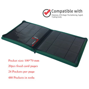 480 Pockets Side Loading Trading Card Binder Pages - Zip Album - 12 Pocket TCG Folder Card Collector : Green