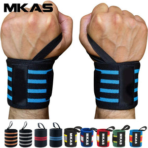 MKAS 1pair Wrist Wrap Weight Lifting Gym Cross Training Fitness Padded Thumb Brace Strap Power Hand Support Bar Wristband