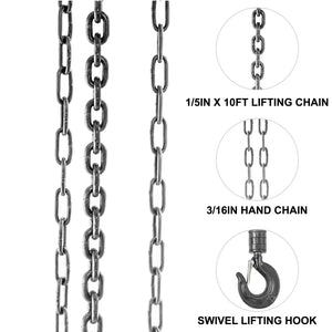 VEVOR 0.5/1/2/3T Chain Hoist Anti-Rust Manual Chain Block 10/20FT 3m/6m with Two Hooks for Lifting Pulling Dragging Construction