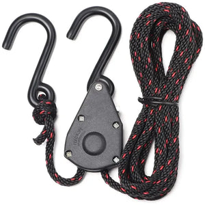 2Pcs 1/8" Adjustable Heavy Duty Rope Hanger Ratchet Kayak and Canoe Bow and Stern Tie Downs Straps Camping Tool Tent Accessories