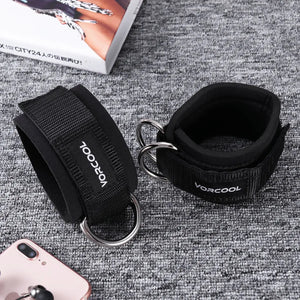 VORCOOL Black 2pcs Ankle Straps Padded D-ring Ankle Cuffs for Gym Workouts Cable Machines Leg Exercises with Carry Bags