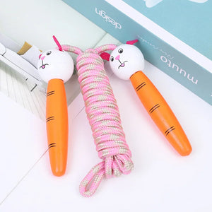 Kids Jump Rope Adjustable Cotton Braided Skipping Rope with Wooden Handle for Boys and Girls Fitness Training Fun Toy