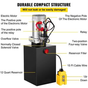 Hydraulic Pump 12 Quart  Single Acting 12LHydraulic Power Unit With Steel Reservoir For Dump Trailer Truck Car Lift Unit 12V DC