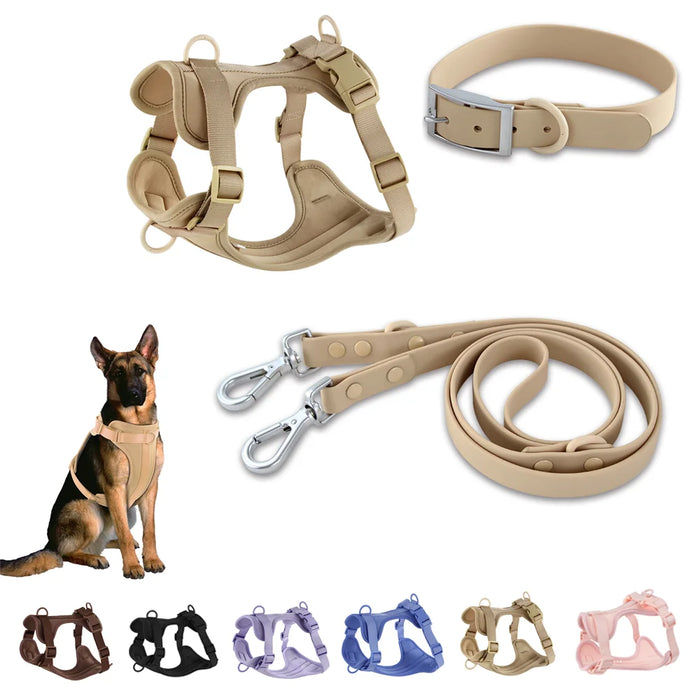 Double Dog Leash PVC Comfortable Dog Harness Adjustable Chest Strap Three-Piece Set Collars-f- Harnesses & Leashes Suit