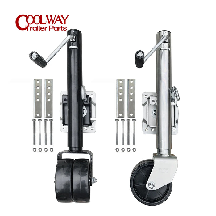 6 Inch Double Solid Wheel Sidewind Round Swivel Trailer Jack With Bolt On Capacity 650 KG Jockey Wheel Boat RV Parts Accessories