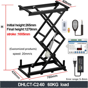 Electric Lifting Platform Tea Table 60/120/150kg Load Elevation Height Adjustable  Remote Control Motor Drive Iron Frame