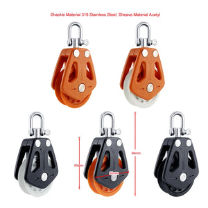 Boat Accessories Single Pulley High Load Sheave Block Universal Head Single Pulley Swivel Shackle Sailboat Plain Bearing Block