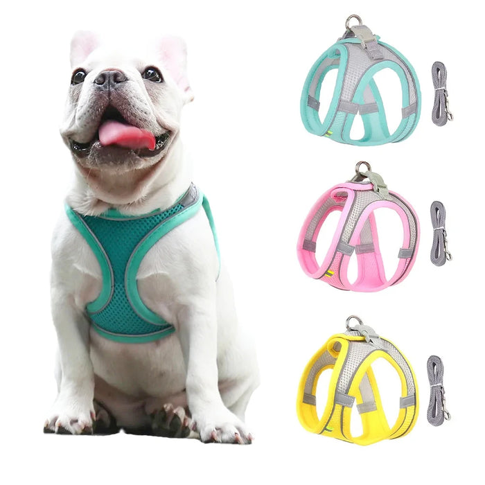 Reflective Dogs Vest Harness with Leash Breathable Pet Chest Strap for French Bulldog Harnesses for Small Dogs Cats Puppy Collar