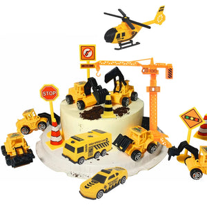 Construction Cake Topper Mini Construction Vehicles Toys Caution Tape Safety Cones Road Parking Cone Construction Party Supplies