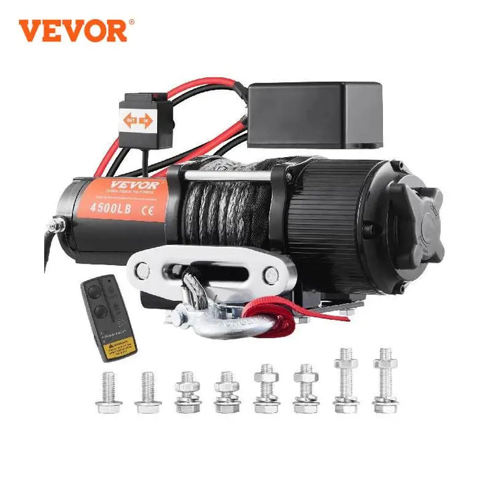 VEVOR 4500lbs Electric Winch ATV UTV Nylon Rope Winch with Wireless or Wired Remote for Towing Jeep Off-Road SUV Truck Car