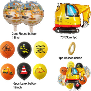 10pcs/set Carton Vehicle Balloon Excavator Forklift Crane Balloons for Boy's Construction Birthday Party Decoration Gifts Supply