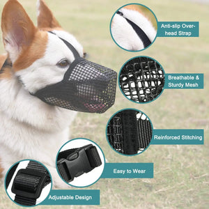 Dog Muzzle Soft Mesh Covered Muzzles for Small Medium Large Dogs Mask with Adjustable Straps Anti Biting Prevent Chewing Licking