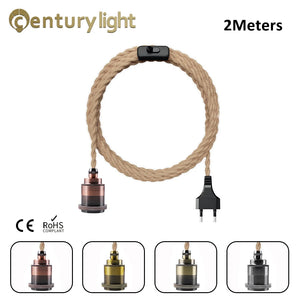 Vintage Power Cord Pendant Light 2M Hemp Rope Cables E26 E27 Lamp Holder Socket EU Plug Switch Industrial Pendant Light Fitting