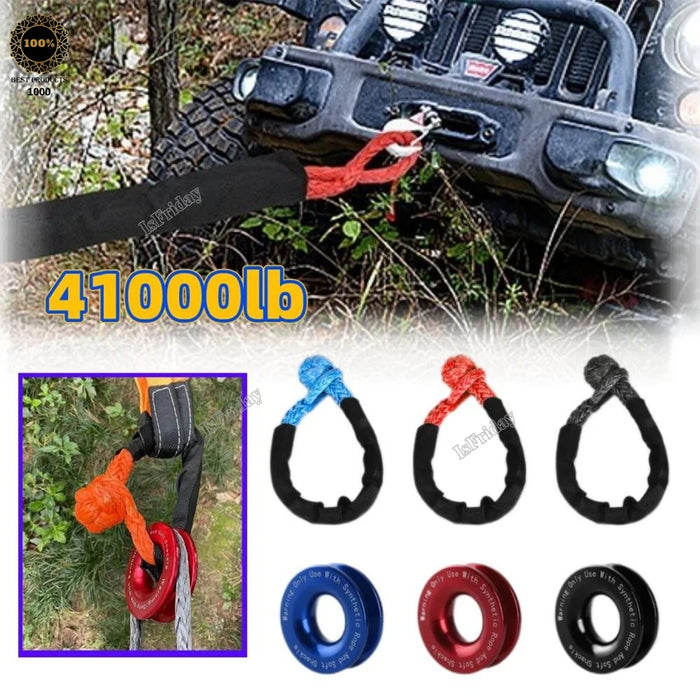 41000lbs Soft Shackle Synthetic 4X4 Tow Shackle Strap Protective Rope Heavy Duty Offroad Sleeve for Jeep Truck SUV