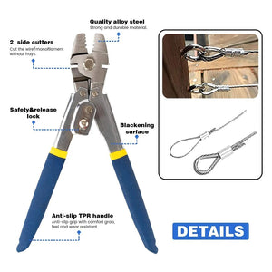 Wire Rope Crimping Pliers Aluminum Ferrules-Accommodates Cables up to 2.2mm for Loop Sleeves and Swaging Crimper Tool Kit Clamp