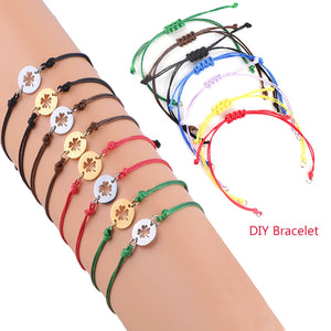 20pcs/lot Wax Thread Braided Handmade Bracelets Adjustable Slider Bracelet Link Rope with Stainless Steel Jump Rings DIY Jewelry