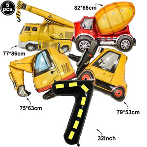 5pcs Construction Party Balloon 32'' Forklift Excavator Truck Balloon 1-9 Digital Foil Balloon Boy Construction Birthday Decors