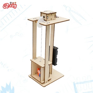 DIY Wooden Elevator Principle Science Toys Teenager Assembled Electric Lift Toys Experiment Material Kits for Kids Educational