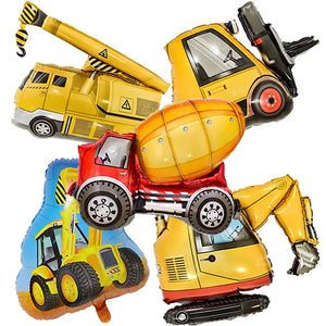 5pcs Construction Themed Balloon Carton Vehicle Balloon Excavator Forklift Crane Balloons for Boy's Construction Birthday Party