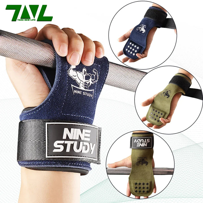 1Pair Cowhide Gym Fitness Gloves Straps Grips Anti-Skid Weight power belt Lifting Pads Protection For Deadlift Workout Exercise