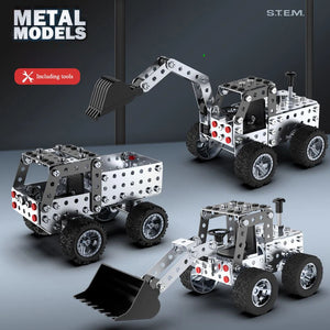 Metal Assembly Block Toy Simulation Forklift Excavator Car Model Children DIY Screws And Nuts Assembly Vehicle Boys Gifts