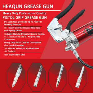 Heaqun 6000PSI Manual Grease Gun injector 400cc Aluminum head for Car Truck Forklift Excavator Bulldozer agricultural machinery