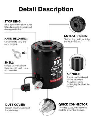 Hydraulic Hollow Plunger Jack 30ton 50mm Hollow Plunger Ram Hydraulic Hollow Cylinder RCH-3050 Hydraulic Lifting Maintenance