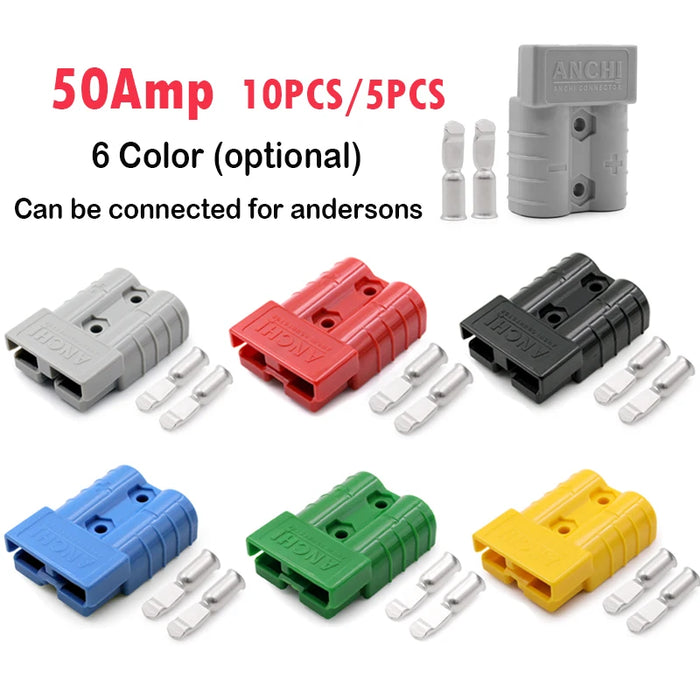 5pcs/10pcs For Anderson Plug Connector 50a 6awg Caravan Trailer Solar 4x4 Truck Suitable For Anderson Forklift Battery Connector