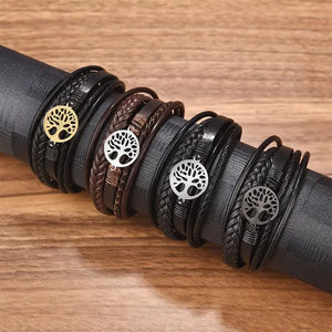 New Fashion Lift Tree Charm Leather Bracelets Men Stainless Steel Magnet Clasp Hand Bracelet Homme Men's Gifts