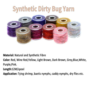 WIFREO 1pc Leech Yarn Synthetic Dirty Bug Yarn Mottled Dubbing Rope Fibrous Buggy Thread Line Caddis Shrimp Fly Tying Material