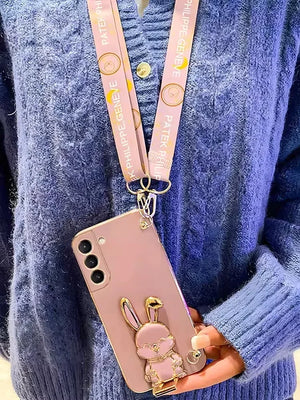 Crossbody Lanyard Rabbit luggage bracket Plating Case for Samsung Galaxy A15 A05 A05S 5G Cover