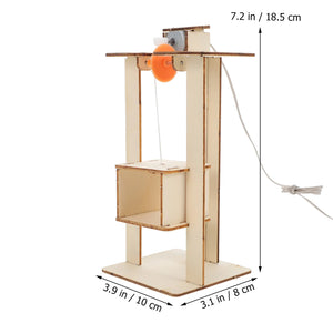 Teenager Wooden Elevator Function Principle Toys DIY Assembled Electric Lift Toys for Children Science Experiment Material Kits