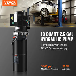 VEVOR Hydraulic Pump AC 220V Single-Acting 1.7 GPM Flow Rate 3200 PSI Max Relief Pressure for Dump Trailer Car Lifting